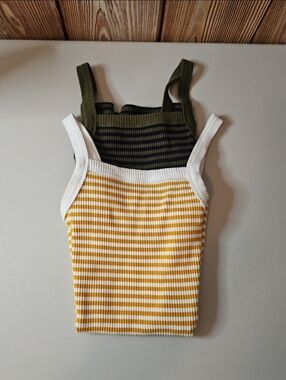 Old Navy Yellow and White Striped Ribbed Tank